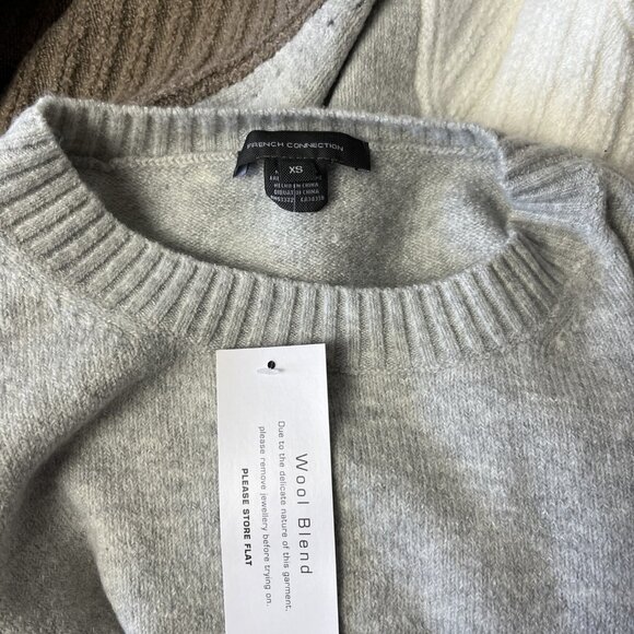 FRENCH CONNECTION Colorblock Grey Ivory Tan Sophia Viola Sweater Pullover Sz XS - Picture 4 of 7